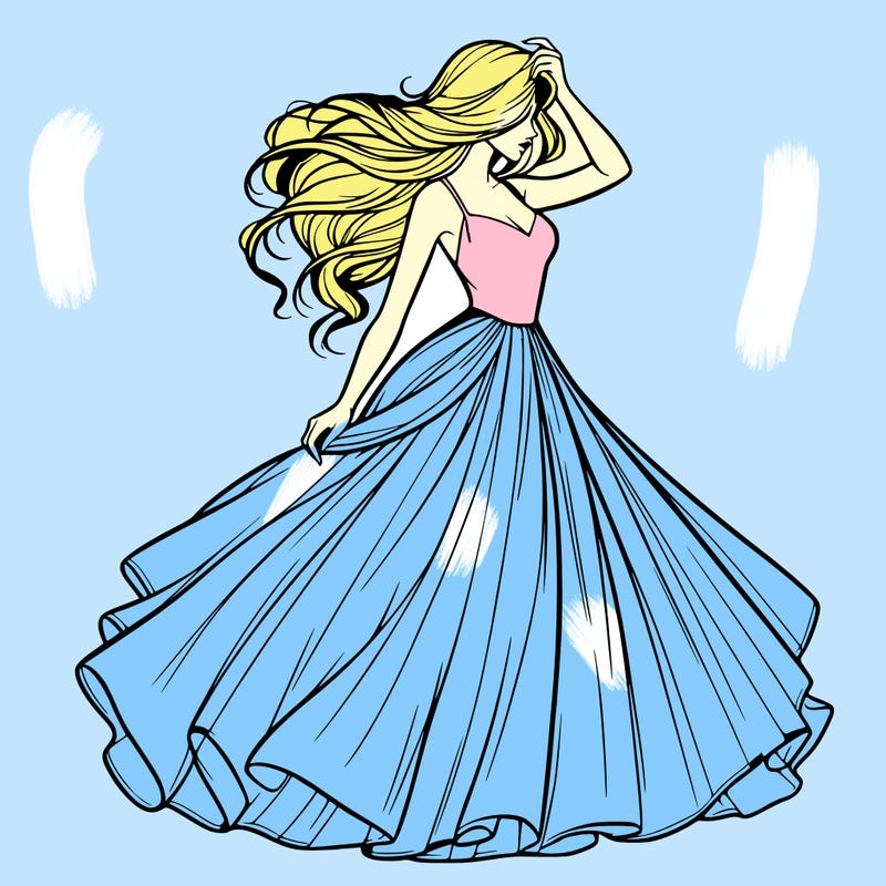 realistic woman with dress flowing in the wind