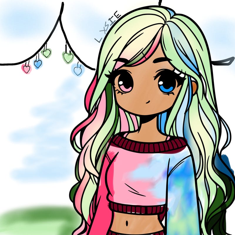 girl with long hair and a crop top with a sweater