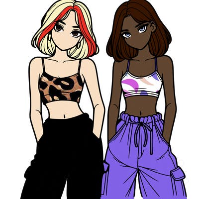 two girls with crop top with baggy pants