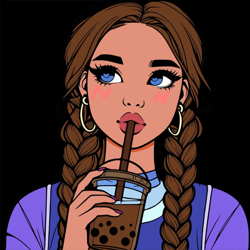 realistic girl with braided hair drinking boba