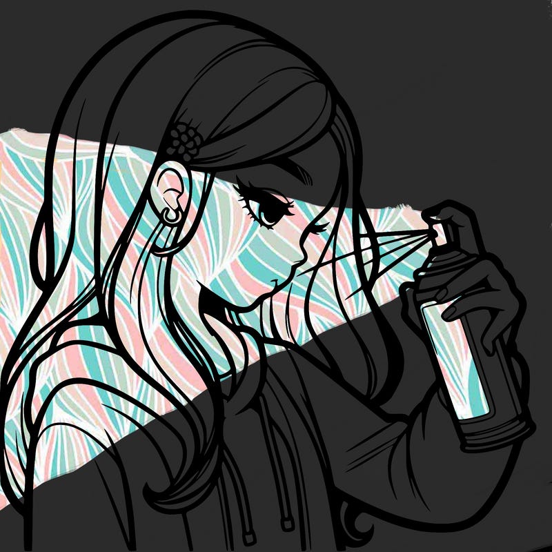 a realistic girl spray painting