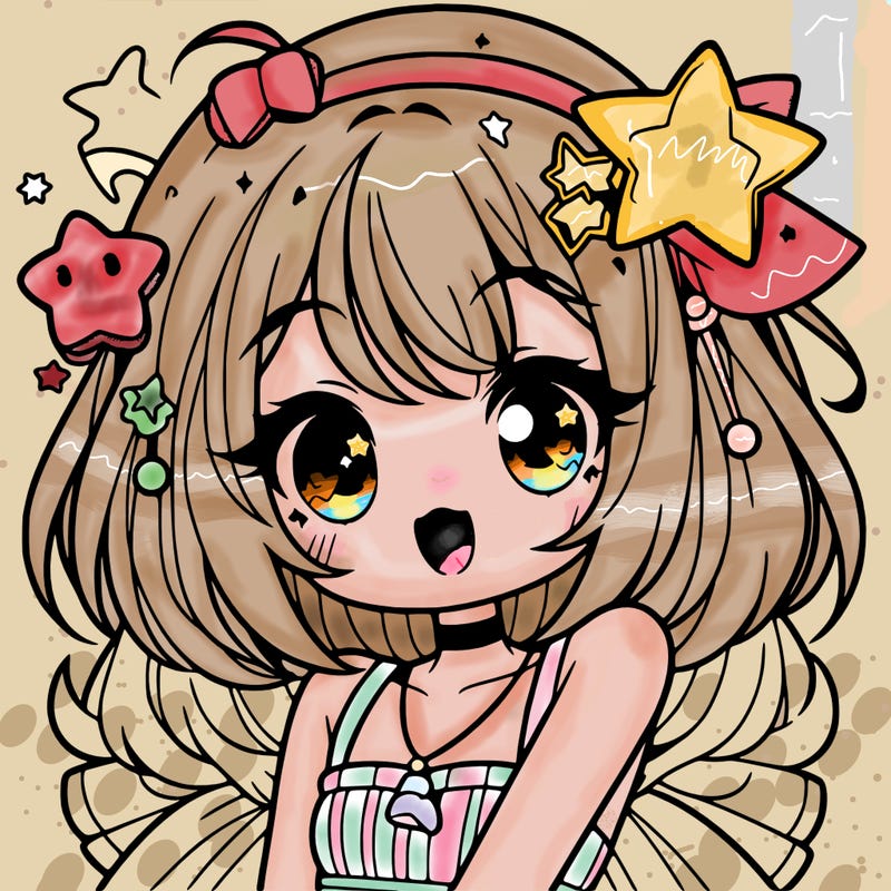 cute anime girl with star accessories