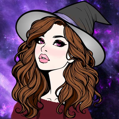 realistic witch girl with wavy hair and lips