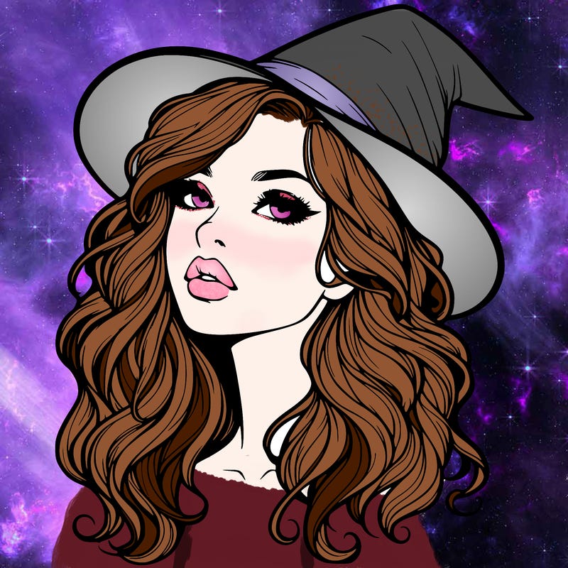 realistic witch girl with wavy hair and lips