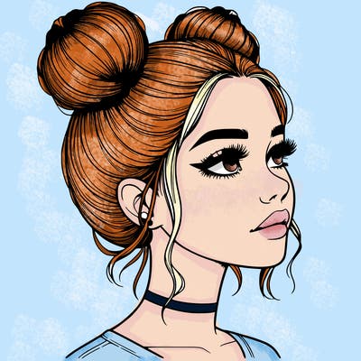 realistic girl with buns on the top of her head