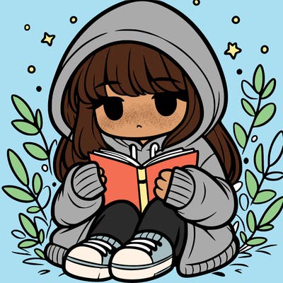 girl in oversized hoodie reading a book