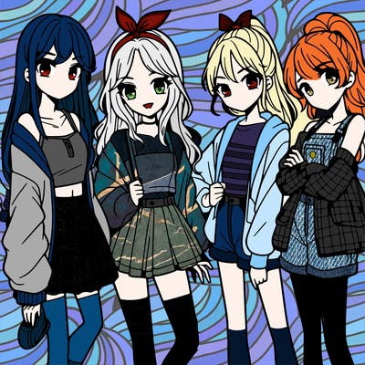 teen manga girls group of 4