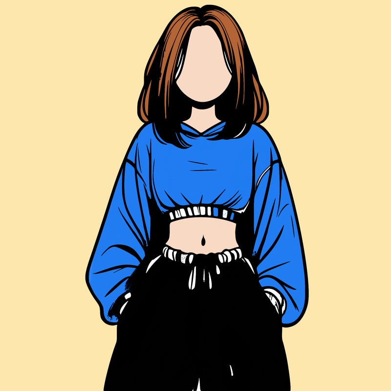 realistic girl faceless with baggy pants and a crop top