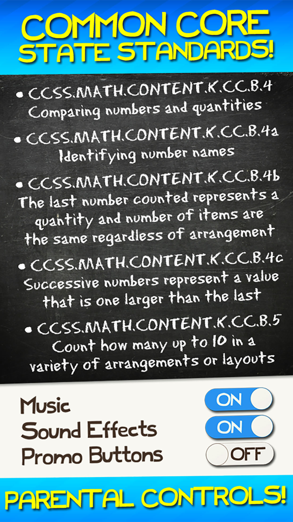 Elenco degli standard di matematica del Common Core e impostazioni di controllo parentale con interruttori