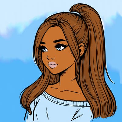 realistic girl with a high ponytail