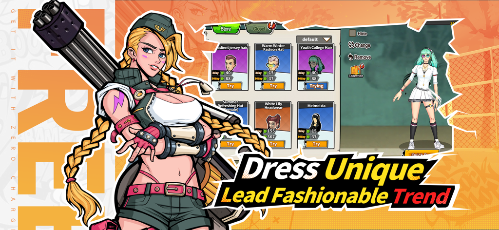 Female character customization screen in Freestyle Dunker showing various hairstyles and outfits