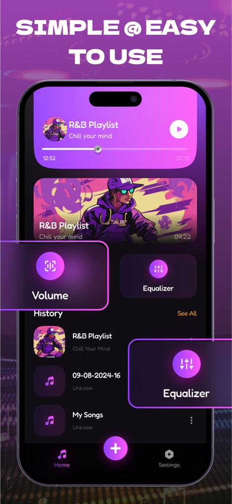 Louder Music: Ai Boom Booster - Louder Music app home screen showing music player with volume and equalizer settings