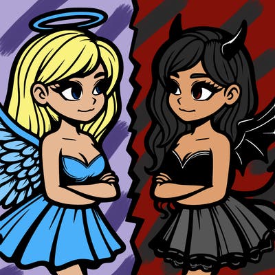 realistic angel vs devil girl split