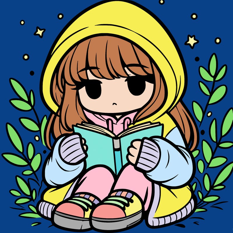 girl in oversized hoodie reading a book