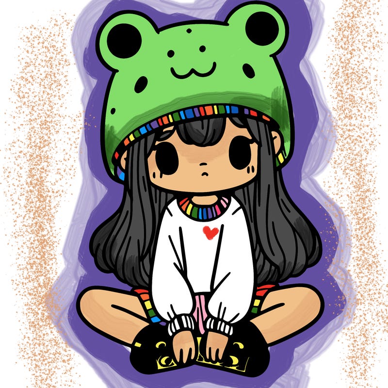 a girl wearing a frog hat and some frog socks