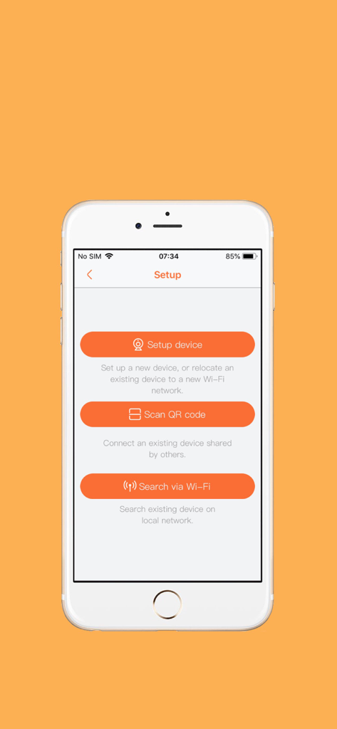 Pantalla de configuración de la aplicación Senwa Mediaport mostrando opciones para conectar un dispositivo mediante código QR o Wi-Fi