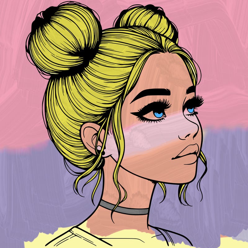 realistic girl with buns on the top of her head