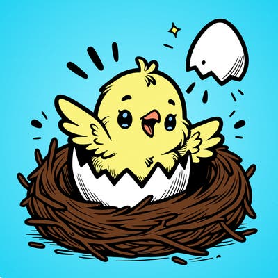 a baby chick hatching from an egg in a nest
