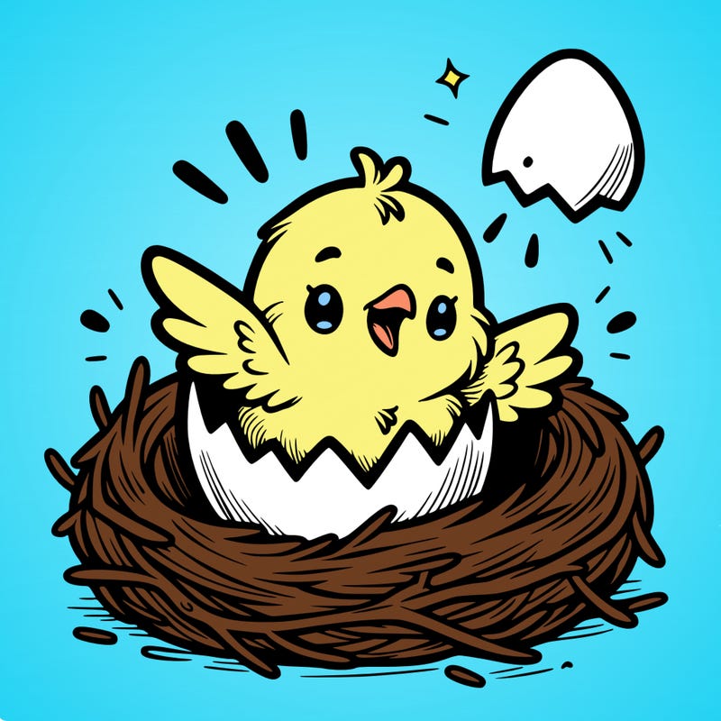 a baby chick hatching from an egg in a nest