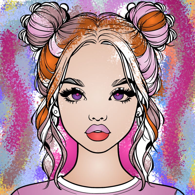 realistic girl with two buns in hair and lips