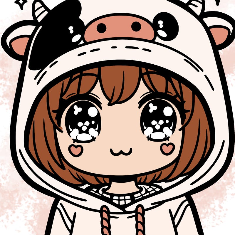 kawaii girl with cow hoodie