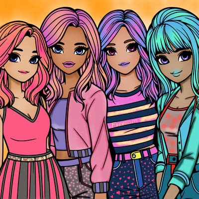 a group of girls realistic