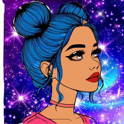 realistic girl with buns on the top of her head