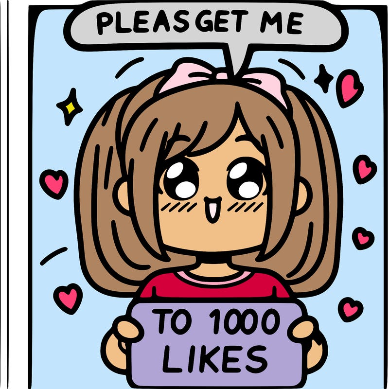 a girl saying please get me to 100 likes