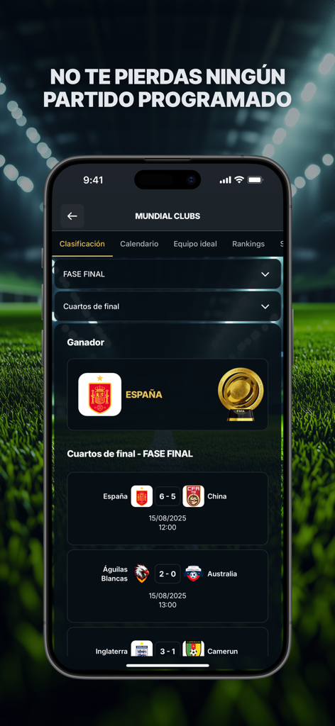 MyGol - Soccer Leagues - MyGol mobile app displaying soccer tournament match results and league standings