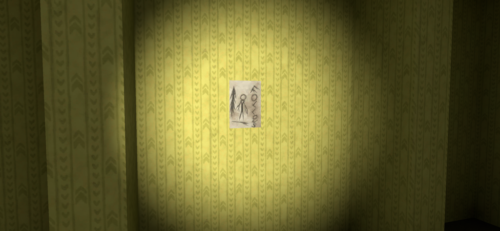 백룸 미로의 노란 벽에 있는 슬렌더맨 페이지