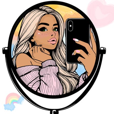 realistic girl taking mirror selfie beautiful