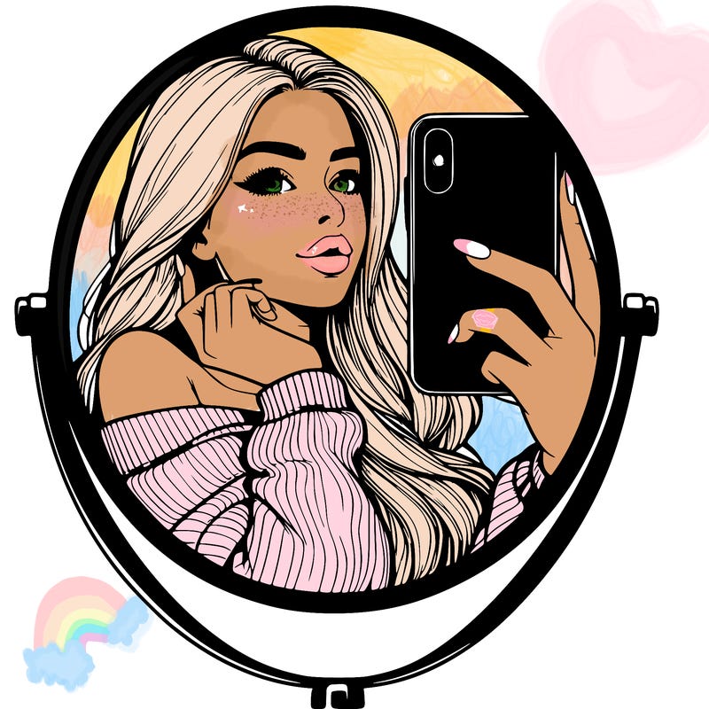 realistic girl taking mirror selfie beautiful