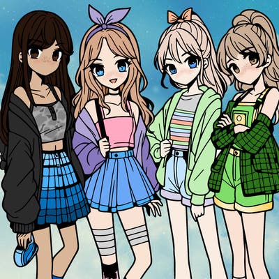 teen manga girls group of 4