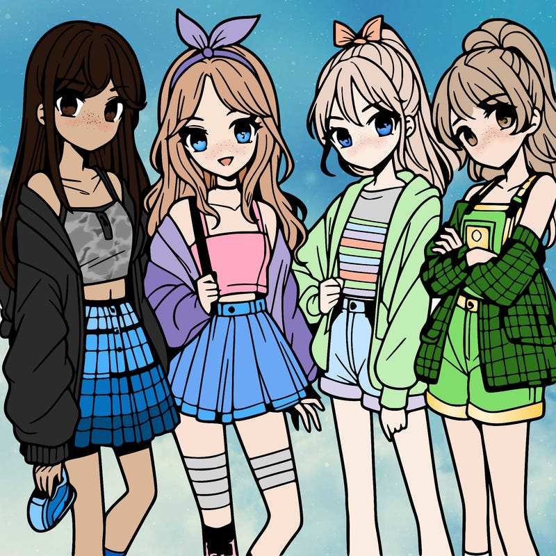 teen manga girls group of 4