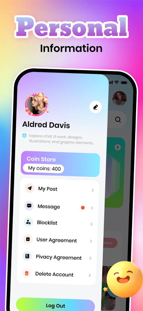 Blimi: Adult Show, Connect - Personal information and settings page of the Blimi social app showing user profile and coin balance