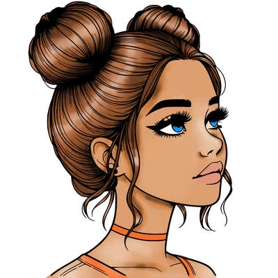 realistic girl with buns on the top of her head