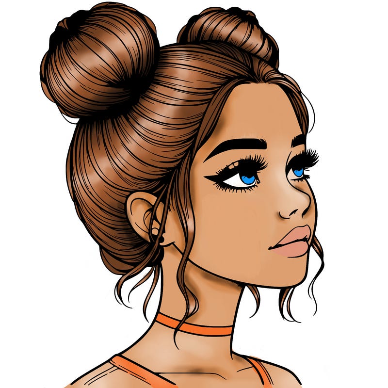 realistic girl with buns on the top of her head
