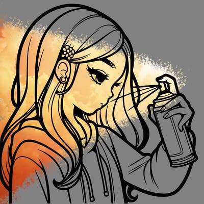 a realistic girl spray painting