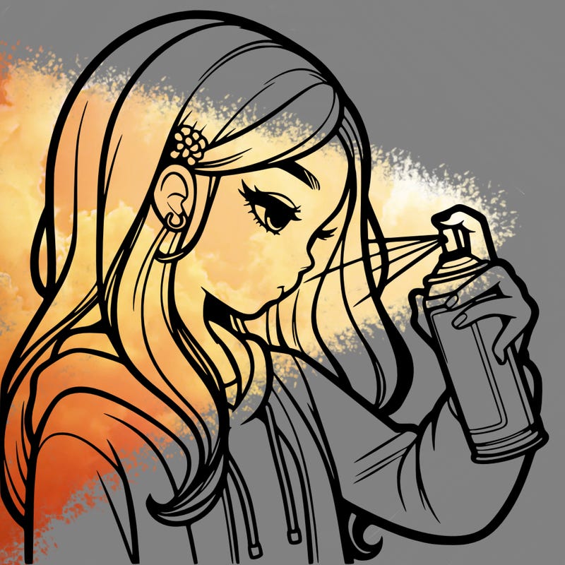 a realistic girl spray painting