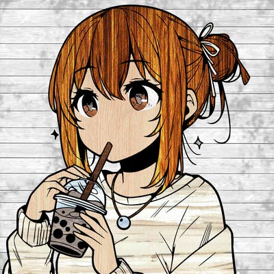 manga character drinking boba