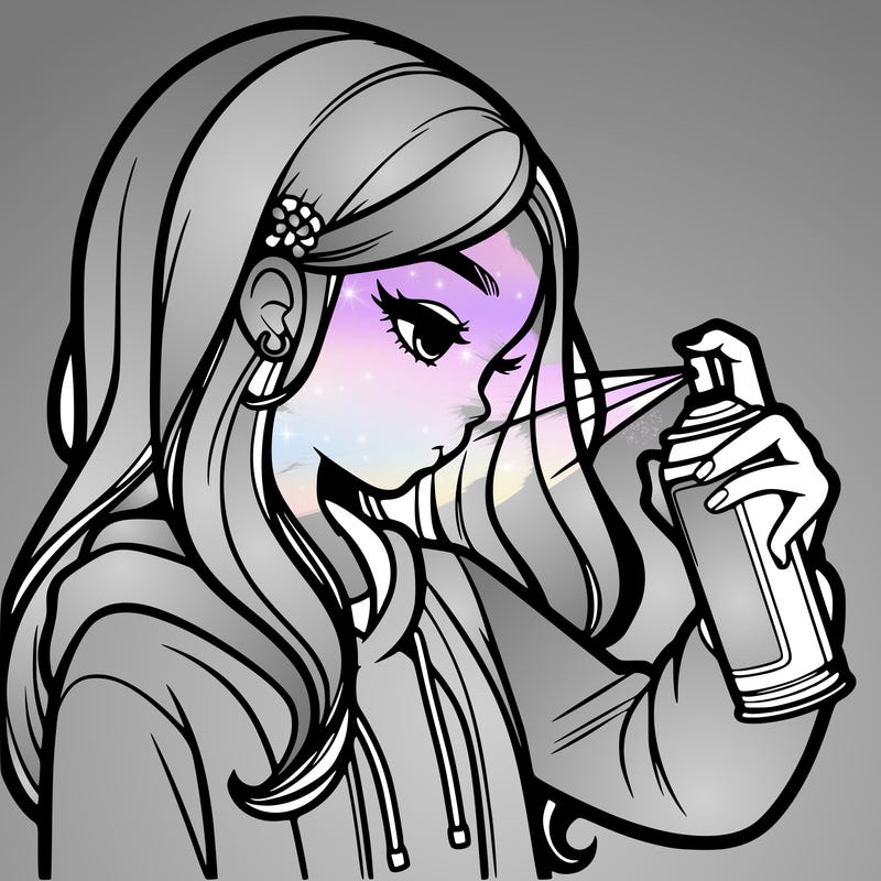 a realistic girl spray painting