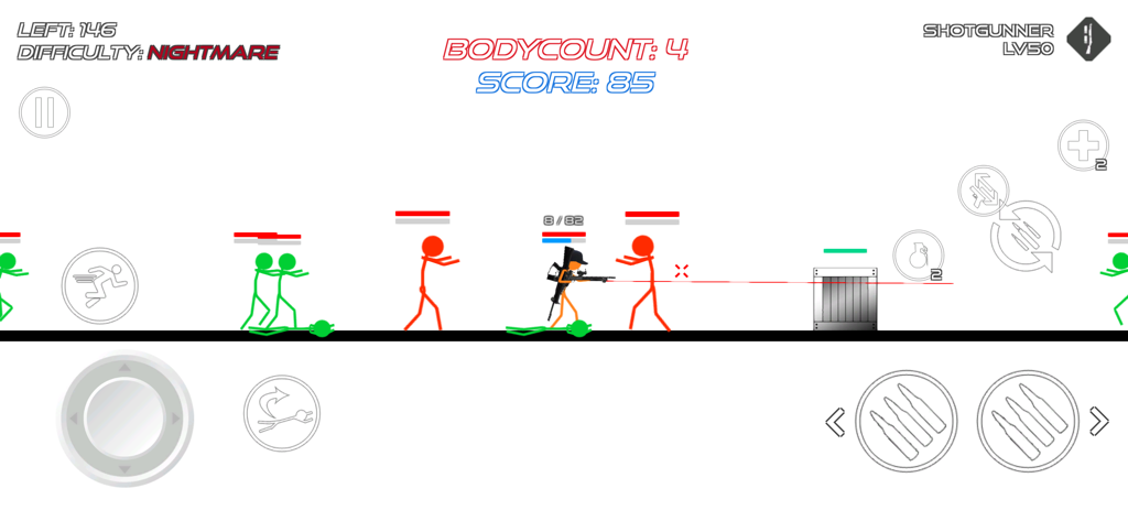 Stickman shooter gameplay showing combat in Stick Warfare Blood Strike