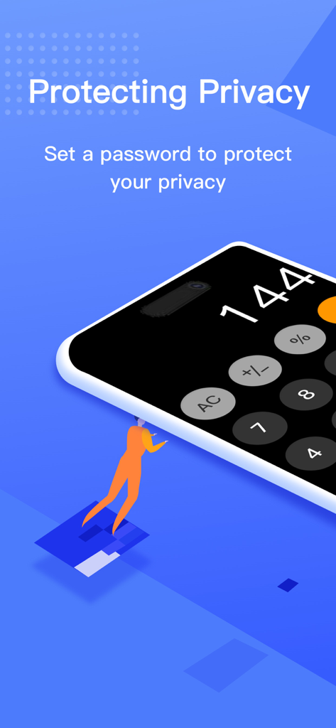 AH Pro - Captura de pantalla de la aplicación AH Pro que muestra una interfaz de calculadora utilizada como bóveda secreta para proteger la privacidad con una contraseña.
