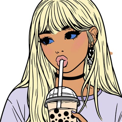 aesthetic realistic girl drinking boba