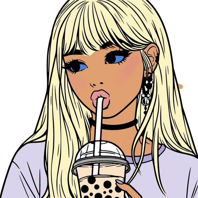 aesthetic realistic girl drinking boba
