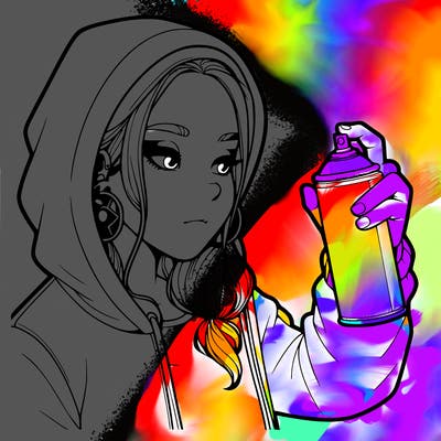 a realistic girl, spray painting