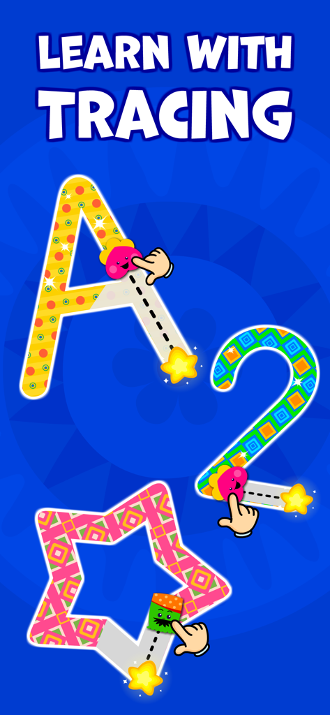 Attività educativa di tracciamento per bambini con lettere, numeri e forme