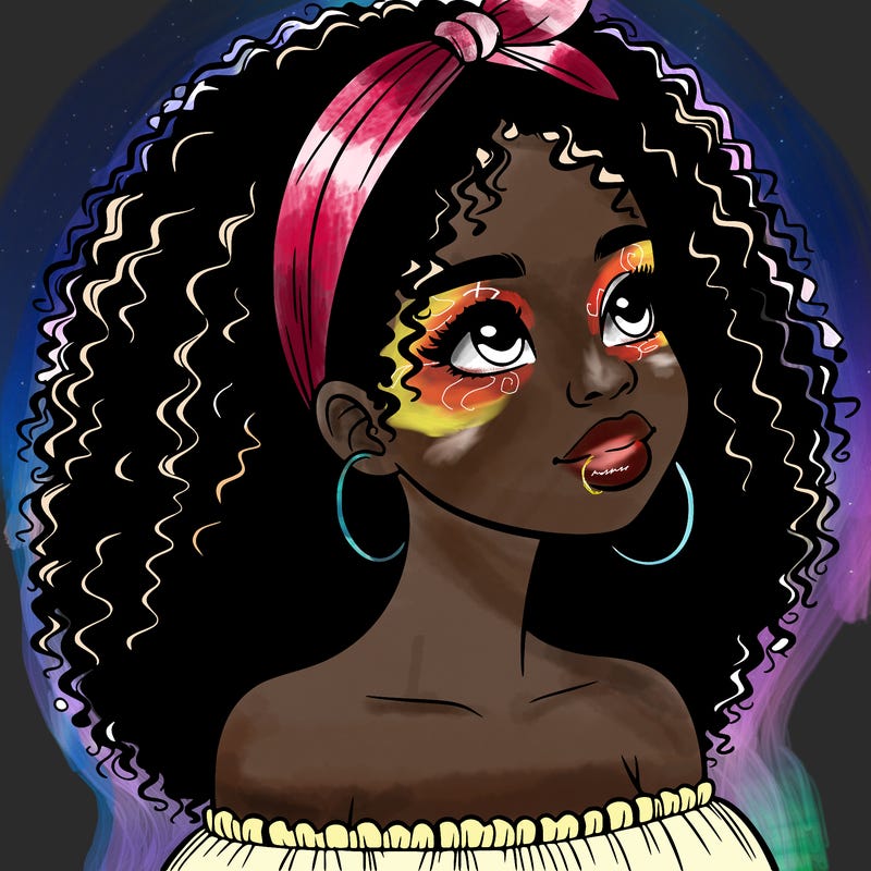 realistic black girl with curly hair