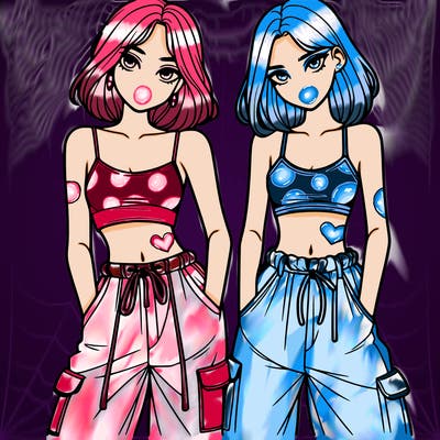 two girls with crop top with baggy pants
