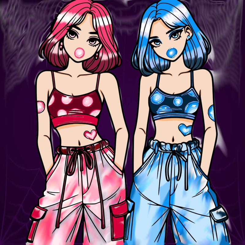 two girls with crop top with baggy pants